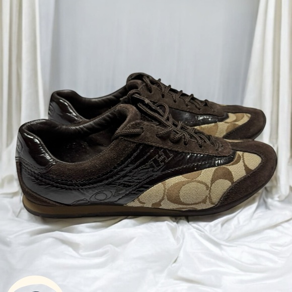 Women’s shoes Coach Kodie Sneakers Brown Monogram Size 5 - Picture 1 of 13